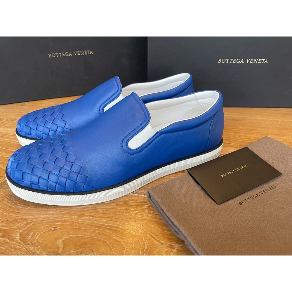 BOTTEGA VENETA Intrecciato Blue Leather 592368 Speedster Slip on Shoes